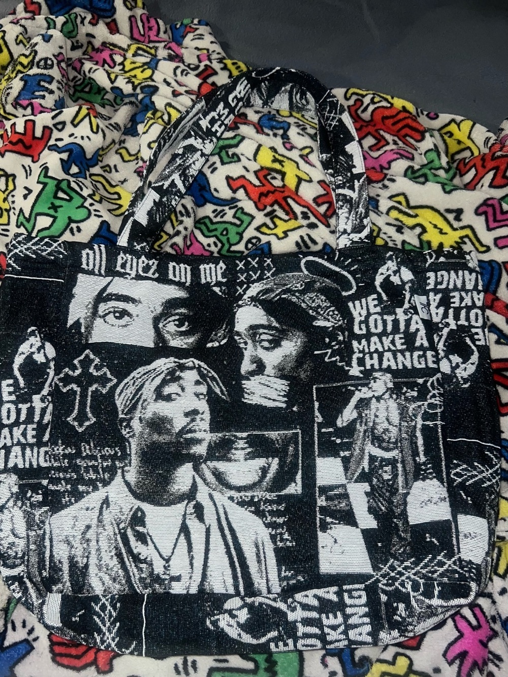 Black & White Tupac Graphic Tote Bag